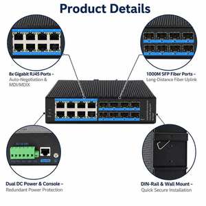 Switch Ethernet industriel 8 ports GE + 8 ports SFP géré L2, switch fibre optique Gigabit 32 Gbit/s, montage sur rail DIN, sans ventilateur - Product Image 4