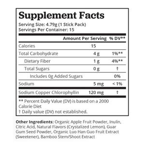 مجموعة من 15 عصا من الكلوروفيل مسحوق عصير أخضر مخلوط بنكهة الليمون والتفاح من أجل إزالة السموم من الجسم الطبيعي للتحكم في رائحة الجسم ومضاد للأكسدة - Product Image 3