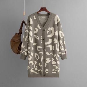 Nouveautés automne-hiver, tricot mi-long à imprimé léopard, cardigan pour <span class=keywords><strong>femme</strong></span>, manteau ample - Product Image 4