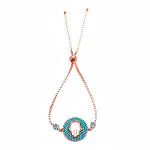 Hamsa Design Turquoise CZ Stone Wholesale Handmade Turkish <b>Adjustable</b> Tennis 925 Sterling Silver <b>Bracelet</b> - Product Image 2