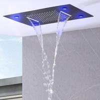 Système de douche LED avec musique de pluie et de cascade de style contemporain, ensembles de douche thermostatiques avec robinets polis pour salle de bain