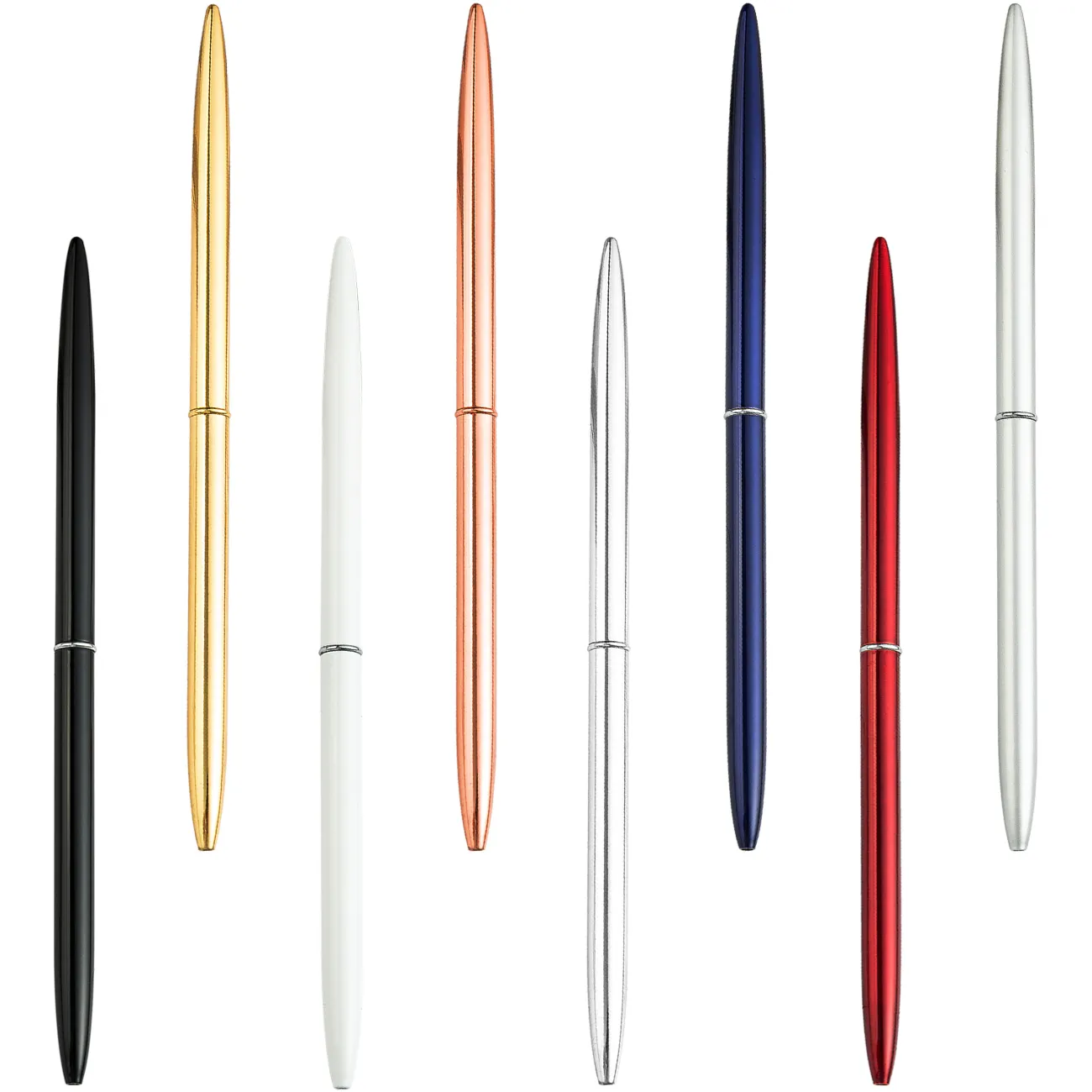 Best Verkopende Producten Minimum Order Geschenken Chrome Plated Lange Metalen Pen Zilver Goud Rose Goud Skinny Bureau Slanke Hotel Pen