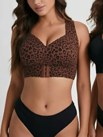 Soutien-gorge de sport à imprimé léopard avec fermeture avant, bretelles latérales ajustables, soutien-gorge de sport à fort impact
