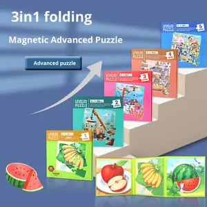 Puzzle magnétique avancé pour enfants, livre en papier pliable, jouet éducatif pour bébés garçons et filles <span class=keywords><strong>de</strong></span> la <span class=keywords><strong>maternelle</strong></span>, moins <span class=keywords><strong>de</strong></span> 50 pièces, coins carrés - Product Image 2