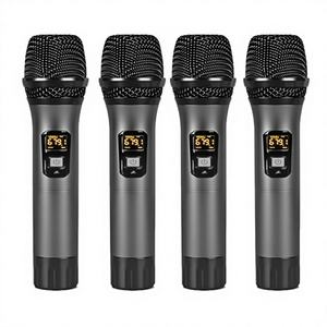 مجموعة ميكروفونات لاسلكية محمولة باليد من نوع UHF من Aidi مع <span class=keywords><strong>4</strong></span> ميكروفونات مكثفة وأضواء LED وبطاقة صوت للغناء وحفلات الزفاف - Product Image 1