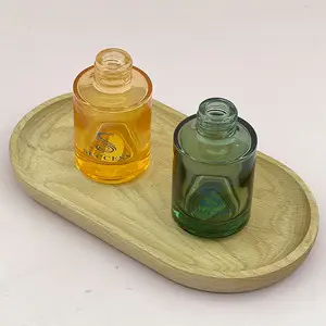 قنينة زجاجية بكتف مسطح, قنينة زجاجية بكتف مسطح باللون الأخضر والبرتقالي ، تصلح للتعبئة والعناية بالبشرة ، مزودة بقطرات من البلاستيك ، عرض خاص ، 30 ، عروض هائلة