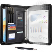 Carpeta Portafolio Leathario de 3 Anillas, 5 Protectores de Hojas, Organizador para Tablet de 13 Pulgadas, Carpeta A4 de Cuero Vegano, Bloc de Notas Multibolsillos
