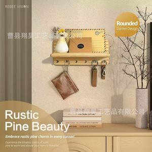 Wooden Entryway Key Rack With <b>Hooks</b> Wall Mounted Solid <b>Wood</b> Bag Organizer For Mail And <b>Coat</b> Storage - Product Image 3
