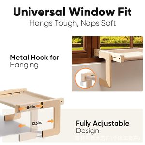 Hamac mural rectangulaire en bois pour chat, 15,5 pouces, lit pour chat à fixer sur fenêtre - Product Image 5
