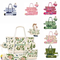 Sac de Mahjong de Luxe Moderne, Ensemble de 4 Grands Sacs Cosmétiques en Toile, Trousse de Toilette de Voyage avec Fermeture Éclair, Imprimé Mignon, Sac de Lavage avec Poignée