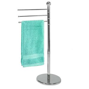 Porte-serviettes de salle de bain autoportant en chrome 29x33x90 cm, 3 barres, support rotatif sur pied - Product Image 1
