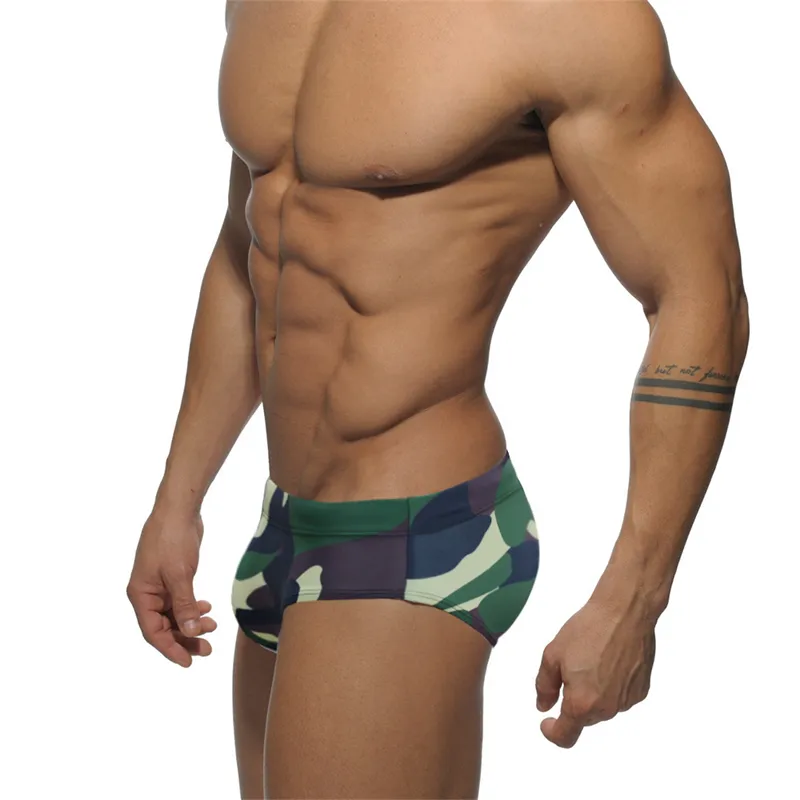 Men's Army Green Camouflage Sexy Triangle Swimming Trunks Low Waist Fashion Beach Swim Shorts Swimwear Briefs For Men