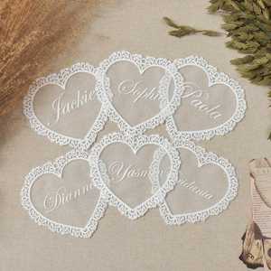 Custom Artificial Heart-Shaped Polyester Lace Thermal Transfer Printed Low MOQ Reusable <b>Name</b> <b>Cards</b> Romantic <b>Wedding</b> Party Table - Product Image 3
