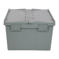 Boîte de rangement industrielle grise empilable avec couvercle intégré, conteneur durable et écologique