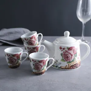 5pcs传统风格陶瓷咖啡茶具茶壶套装茶具瓷器