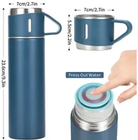 Coffret Cadeau Tasse Isotherme Homme : Bouteille Isotherme Portable en Acier Inoxydable 304 avec Trois Couvercles – Idéal pour le Bureau