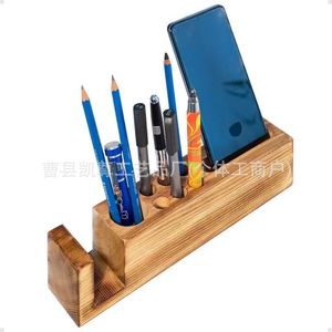 Support de téléphone simple en bois, porte-stylo, support de rangement pour carnet, organisateur de marqueurs et de fournitures de bureau en bois. - Product Image 5