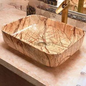 Newstar Forest Rain Brown bathroom sink wanity Italian luxury Marble Wash Basin Rectangular Bathroom Vessel Above Counter Sink