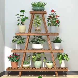 Outdoor Balcony Garden Bamboo Pots Stand Plant 3 Tier Bamboo Flower Potted Holder Rack Plant Stand Wood