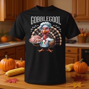 Gobblegool Turkey Chef - Camiseta de manga corta para adulto, diseño de dibujos animados retro, color negro, talla pequeña - Product Image 3