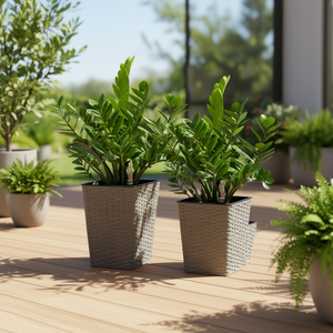 Juego de 2 Macetas Cuadradas Grises con Autorriego, de Mimbre, para Uso en Interiores y Exteriores, Diseño Moderno, Maceta con Sensor Inteligente - Product Image 2
