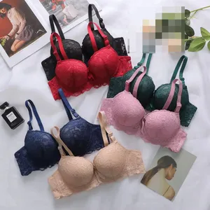 Buena calidad personalizado atractivo al por mayor hermoso encaje pecho levantar mujeres ropa interior caliente señoras ajustado-correas sujetador