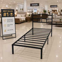 Lit simple en fer à cadre robuste, sans pieds apparents, facile à monter, avec espace de rangement supplémentaire et nettoyage facile – Meilleure vente
