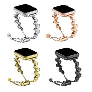 Brazalete de metal de lujo con diseño de ondas para Apple Watch de 18 mm, correa de acero inoxidable, banda telescópica de cadena a la moda. - Product Image 4