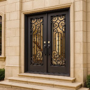 Portes d'entrée en <span class=keywords><strong>fer</strong></span> <span class=keywords><strong>forgé</strong></span> les plus populaires aux États-Unis, ouverture battante, design français, noir, extérieur, prévention incendie, maison - Product Image 4