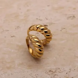 Jeweles может Модный 18k позолоченный розовым золотом заполненные нержавеющая сталь Коренастый витой круассан купола кольца для женщин