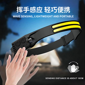Headlamp Cob Led Rechargeable Battery Plastic Body Outdoor <b>Camping</b> <b>Hiking</b> Fishing Light With Gesture Sensor USB Charging - Product Image 3