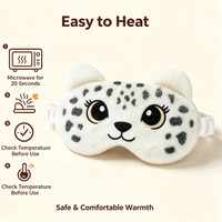 Masque oculaire chauffant au micro-ondes en lin, motif léopard des neiges de dessin animé personnalisé, compresse chaude pour les yeux pour soulager la fatigue oculaire et favoriser le sommeil