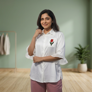 Chemise classique en coton pour femmes, boutonnée, manches courtes, décontractée, pour le bureau et tous les jours - Product Image 3