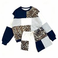 Ensemble 2 pièces pour femmes, sweat-shirt à col rond et short à taille élastique, imprimé léopard, style décontracté, tenue de rue