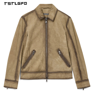 OEM ODM Men's Outerwear Faux <b>Suede</b> <b>Jacket</b> Khaki Nubuck Lined Regular Fit Zip-Up Casual Wear - Product Image 4