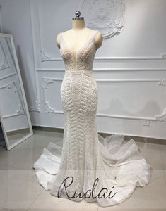 Ruolai vestidos de novia largos de <span class=keywords><strong>sirena</strong></span> con escote en V de <span class=keywords><strong>sirena</strong></span> de lujo Vintage de lujo con cuentas pesadas - Product Image 2