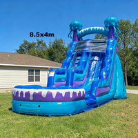 Toboggan aquatique gonflable commercial personnalisable pour l'extérieur, thème méduse, grand toboggan aquatique sec et humide, piscine détachable, pour enfants et adultes