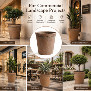 Pots de jardin de grande taille de qualité commerciale, finition antique, style rustique en terre cuite, pots décoratifs résistants aux intempéries pour les hôtels - Product Image 5