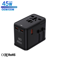 Adaptateur multi-prises IBD GaN PD 45W QC3.0 Chargeur rapide de voyage 3C1U pour ordinateur portable et appareil photo