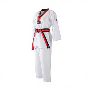 Blue Karate Uniform 100% Cotton Adult Unisex Durable Martial Arts Wear Loose Fit <b>Elastic</b> Waist 140g White <b>Belt</b> Back Neck Logo - Product Image 3