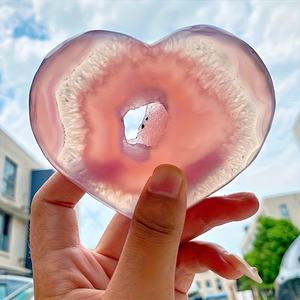 Wholesale Hot Selling Pink Agate <b>Heart</b> Crystal Healing Natural Polished Stone for Unique Home Decorations and Holiday Gifts - Product Image 1