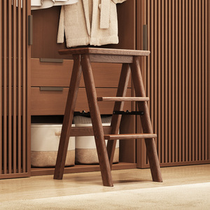 Solid Wood Three <b>Step</b> Folding Ladder <b>Stool</b> Thickened Household Ladder For Home Use With Wardrobe Or Bookcase - Product Image 1