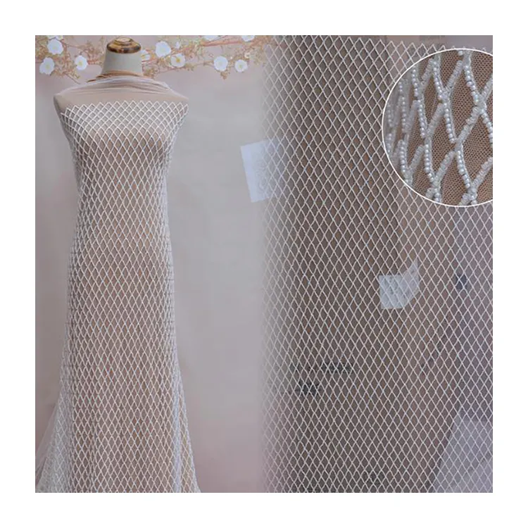 새로운 스팽글 유럽식 원피스 스커트 웨딩 드레스 유럽과 미국의 메쉬 화이트 진주 메쉬 자수 패브릭
