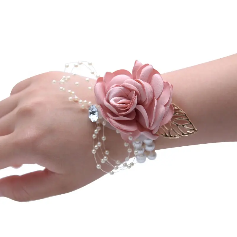 Bruidsfeest Decoratie Kunstmatige Roos Pols Corsage Handbloem Met Strass Armband