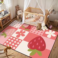 Erdbeer-Karierter Teppich Niedlicher Roter Teppich Lieblicher Blumenteppich Waschbarer Teppich Küche Spielzimmer Heim-Deko Weicher Rutschfester Bodenteppich
