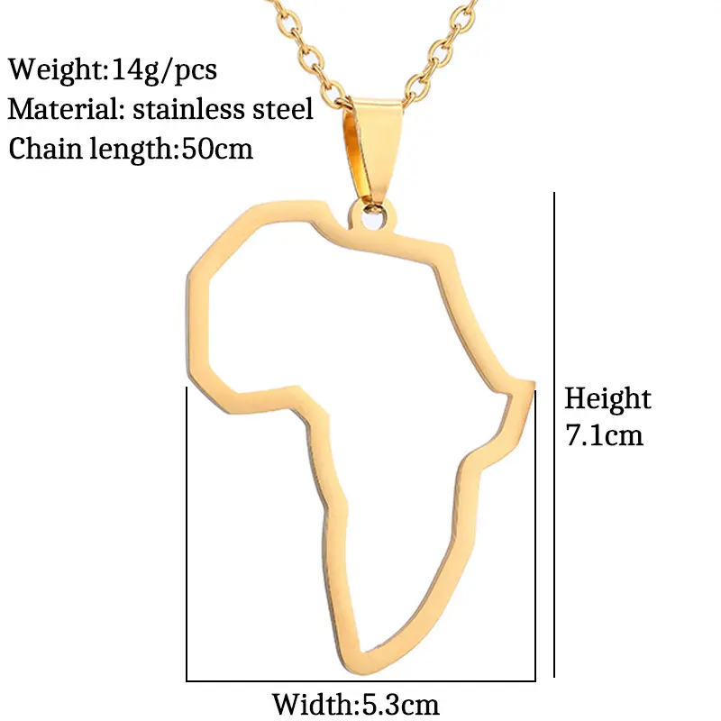 Kalung baja tahan karat perhiasan kalung peta negara berlapis emas kustom peta Afrika