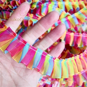 Pita Organza Lipit Dekoratif 25mm untuk Kostum DIY, Hiasan Renda untuk Gaun Boneka, Tulle Berwarna-warni untuk Jahitan Tekstil, Kain Pita Berumbai - Product Image 4