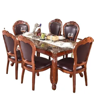欧式风格的现代简约实木大理石餐桌椅套装