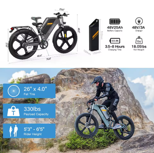 Motocicleta Eléctrica con Llantas Gruesas, Cuadro Reforzado y Diseño de Conducción Cómodo para Uso Urbano y Todoterreno, 7 Velocidades - Product Image 2