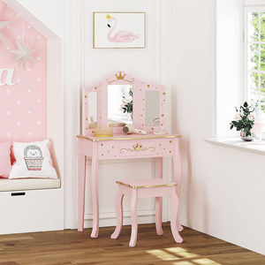 Table de maquillage rose <span class=keywords><strong>en</strong></span> <span class=keywords><strong>bois</strong></span> pour enfants avec miroir pour petites filles - Product Image 2